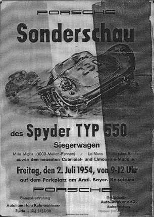 Sonderschau des Spyder Typ 550 Siegerwagen (Amtl. Bayerisches Reiseburo)