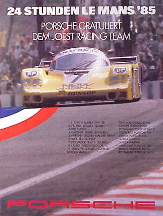 24 Std. Le Mans '85, Porsche gratuliert dem Joest Racing Team