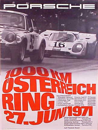 Vintage Porsche Factory Poster 1000 km Osterreich-Ring 1971