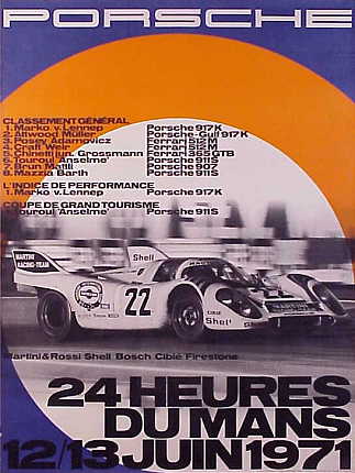 Vintage Porsche Factory Poster 24 Heures Du Mans, 12/13 Juin 1971