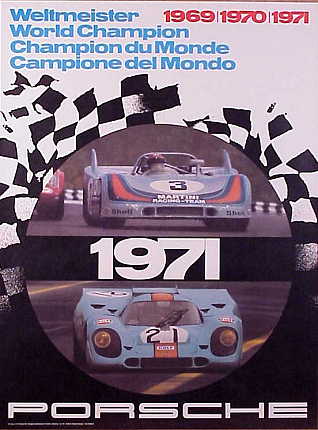Vintage Porsche Factory Poster Weltmeister 1969, 1970, 1971