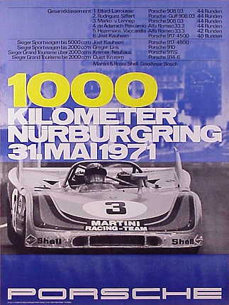Vintage Porsche Factory Poster 1000 km Nurburgring, 31 Mai 1971