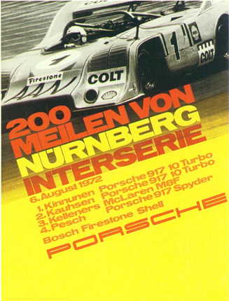 Vintage Porsche Factory Poster 200 Meilen von Nurnberg Interserie
