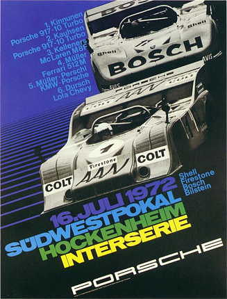 Vintage Porsche Factory Poster 16 Juli 1972 Sudwestpokal Hockenheim Interserie 