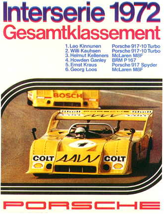Vintage Porsche Factory Poster Interserie 1972 Gesamtklassement
