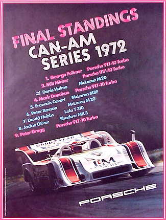 Vintage Porsche Factory Poster Interserie 1972 Gesamtklassement