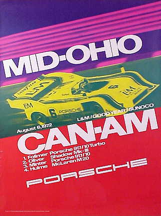 Vintage Porsche Factory Poster Mid-Ohio Can-Am 1972