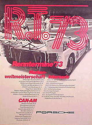 Vintage Porsche Factory Poster Renntermine 73, Markenweltmeisterschaft Interserie, Can-Am