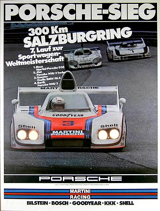 Vintage Porsche Factory Poster Porsche-Sieg, 300 km Salzburgring 1976