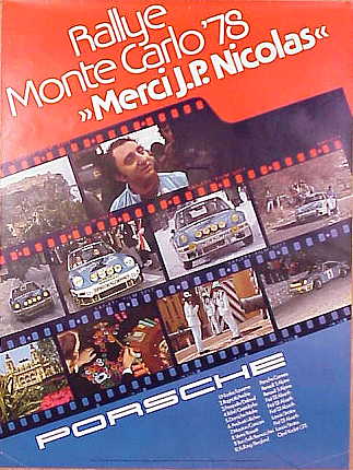Vintage Porsche Factory Poster Monte Carlo 78, Merci J.P. Nicolas