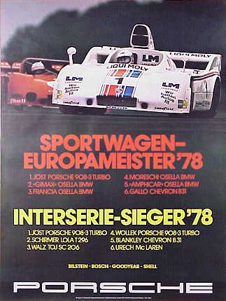 Vintage Porsche Factory Poster Sportwagen Europameister 1978