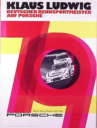 Vintage Porsche Factory Poster Klaus Ludwig, Deutscher Rennsportmeister auf Porsche 1979