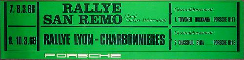 Vintage Porsche Factory Banner: Rallye San Remo/Rallye Lyon-Charbonnieres